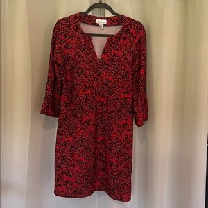 Jude Connally catalina slinky cloth paisley floral shift dress Sz M Red Black
